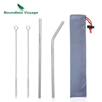 Boundless Voyage Titanium Straw with Cleaning Brush Straight Curved Reusable Drinking Straw Water Flatware for Coffee Tea Yogurt 1