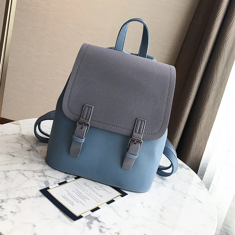Women Backpack School-Bags Fashion Travel-Bag Shoulder Large-Capacity PU Sac Contrast-Color