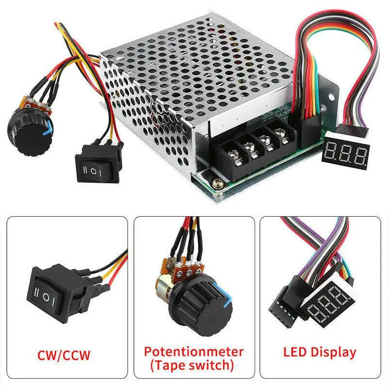 Adeeing DC10-55V 12 В 24 в 36 В 60А ШИМ контроллер скорости двигателя CW CCW Реверсивный переключатель набор
