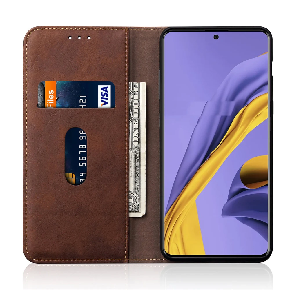 Для samsung Galaxy A51 Чехол-книжка в стиле ретро с узором Crazy Horse из искусственной кожи с подставкой и отделением для карт противоударный чехол