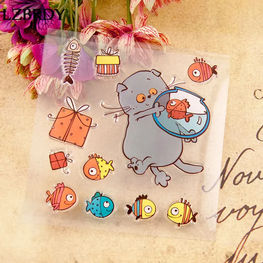

2019 New Cute Fish Bone Gift Box Water Tank Bags Rubber Stamps for Scrapbooking Card Making Christmas Clear Stamps