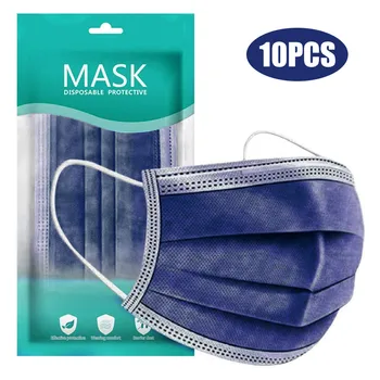 

10-100pcs Face Mask Disposable Face Mouth Mask 3-layer Non-woven Mask Solid Blue Black Pink Breathable Mask Navidad Mouth Cover