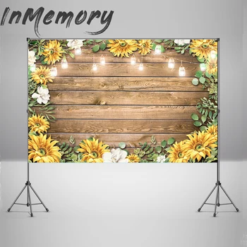 

Sunflower Wood Backdrops for Photography Rustic Child Baby Shower Birthday Wedding Party Background Banner for Photo Studio