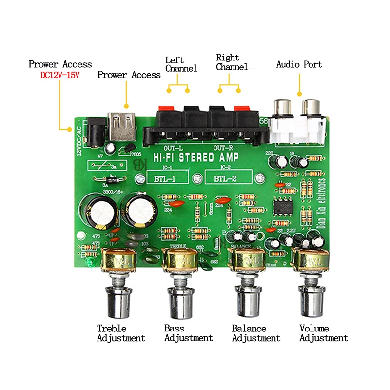 TDA7056 Audio Amplifier 2.0 Channel 2*25W Stereo Amplifiers USB Charging Car Computer DIY Power Amplifier Board DC 12V-15V