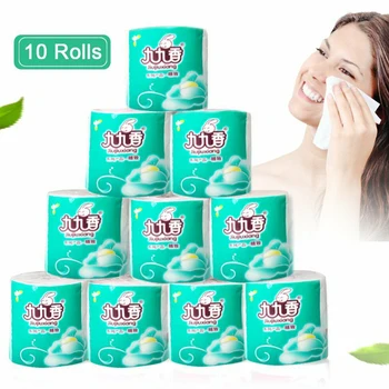 

10 Rolls Living Room 4 Layers Wood Pulp No Fragrance Cleansing Tool Office School Facial Napkin Toilet Paper Soft Skin-friendly