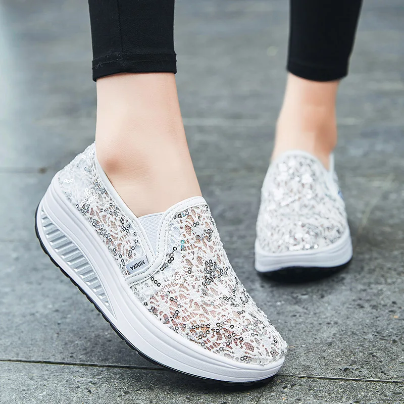 Women Fitness Shoes Flat Platform Slip on Breathable