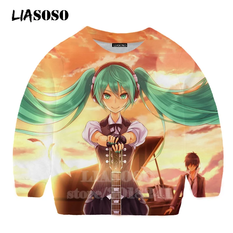 LIASOSO детей толстовки 3D принт аниме девочка Hatsune Толстовка Miku музыки детей мальчиков и девочек с круглым вырезом в стиле «хип-хоп» Детский свитер для подростков B174