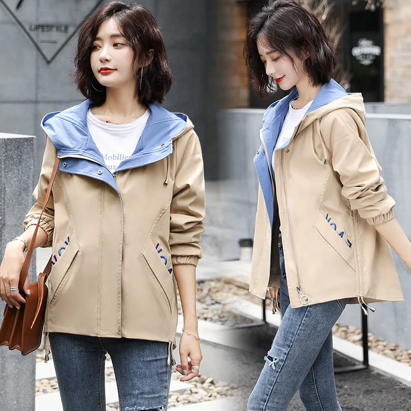 

Trench Coat College Style Korean-style Spring And Autumn Mid-length 2019 Autumn Hooded Coat