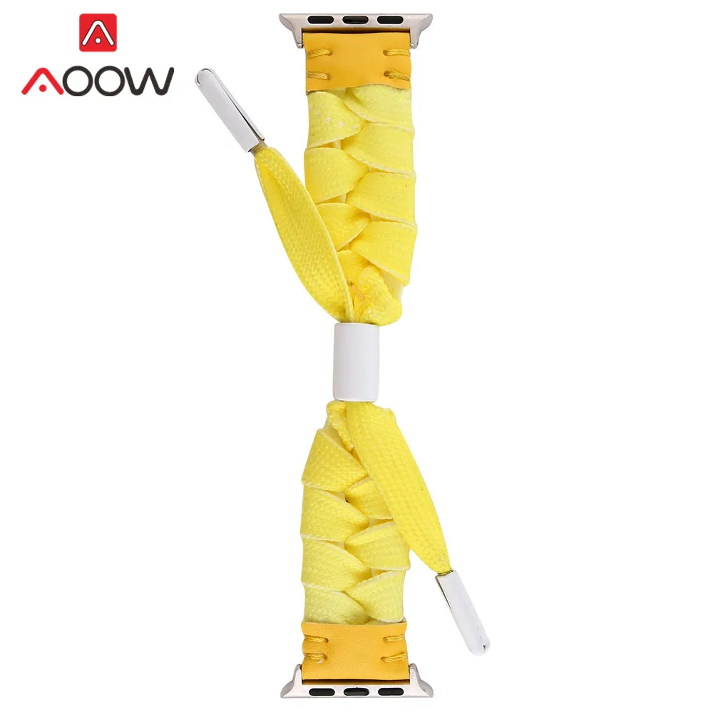 Модный креативный нейлоновый кожаный ремешок для часов для Apple Watch 38 мм 42 мм 40 мм 44 мм плетеный браслет ремешок для iwatch 1 2 3 4 - Цвет ремешка: Yellow
