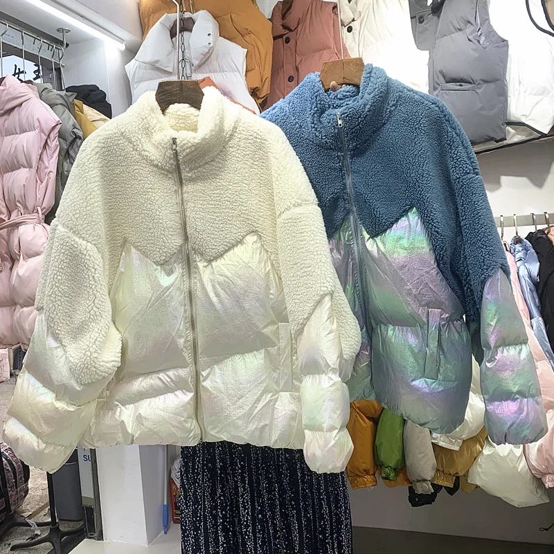 Модное хлопковое пальто с ярким мехом ягненка, Женская свободная короткая теплая куртка, зимнее пальто для девушек, Abrigos Mujer Invierno