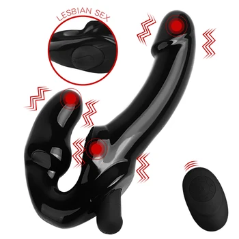 High Quality Strapless Vibrator Waterproof Lesbian Strap on Dildo Vibrating Double Dildos 2