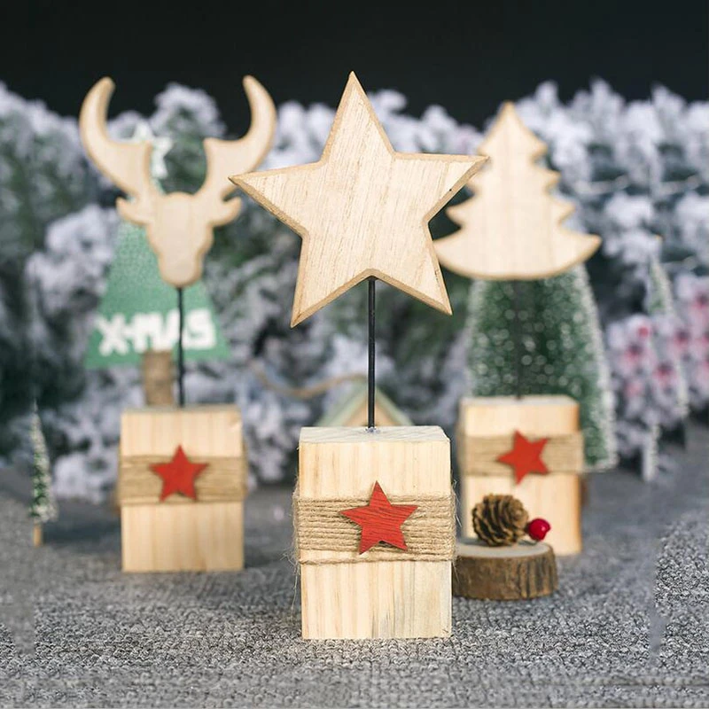 

New Christmas Ornaments 2019 Wooden Moose Head Five-pointed Star Desktop Merry Christmas Decorations For Home Natal Gift For Kid