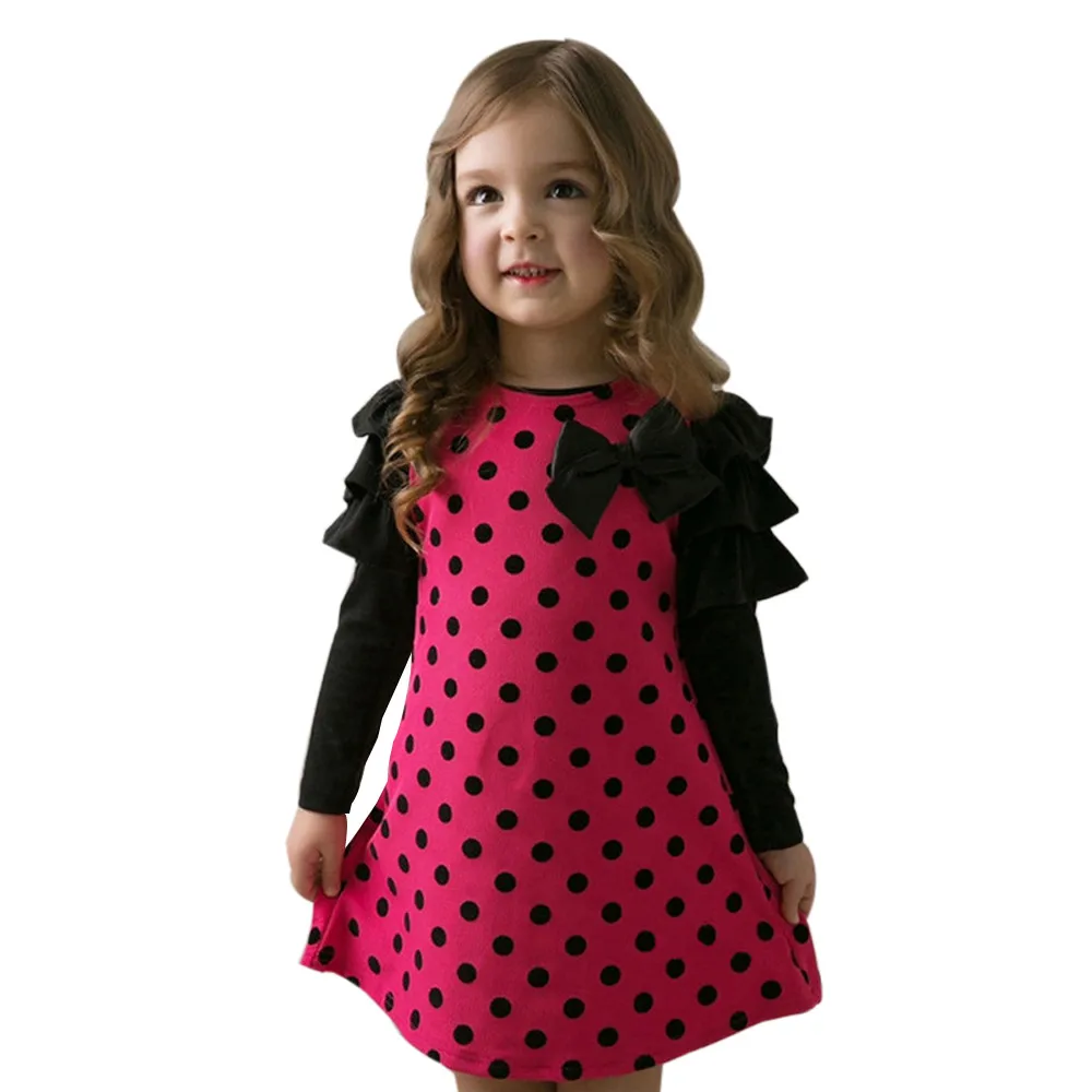 as the photo show Fashion hot autumn and winter dress girl wave point princess dress baby girl polka dot bow princess dress платье для девочки 40 - Color: as the photo show
