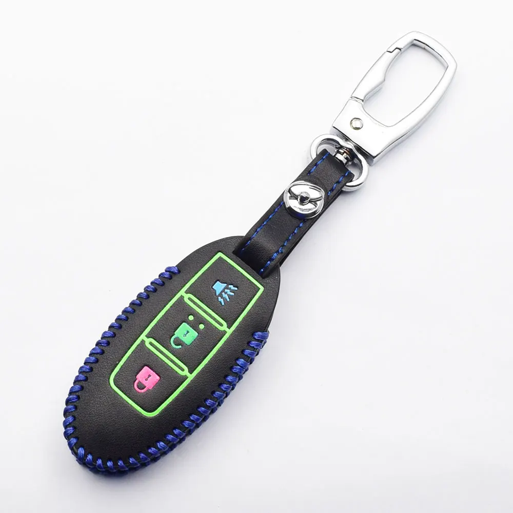 Светящийся кожаный чехол для ключей автомобиля для Nissan Armada Мурано Rogue Maxima Altima Sedan Infiniti Smart Remote Fob Обложка защитная сумка