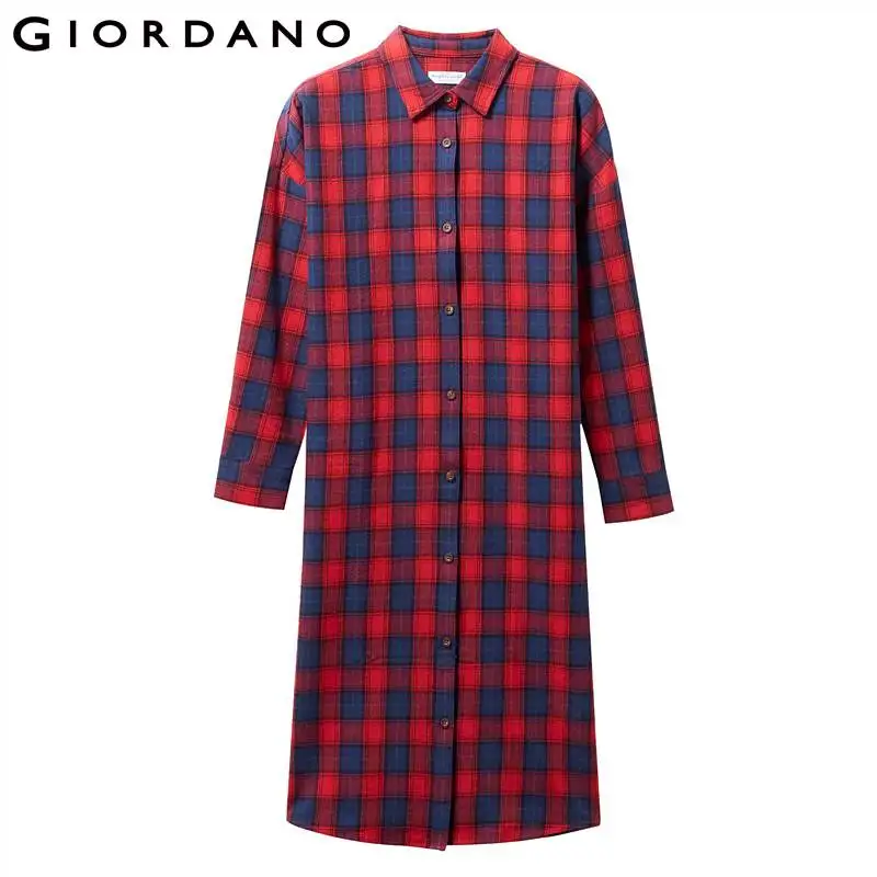 Giordano женское платье фланель хлопковая рубашка платье хлопок с двойным карманом, с закругленным краем, одежда повседневные роковой 13469810