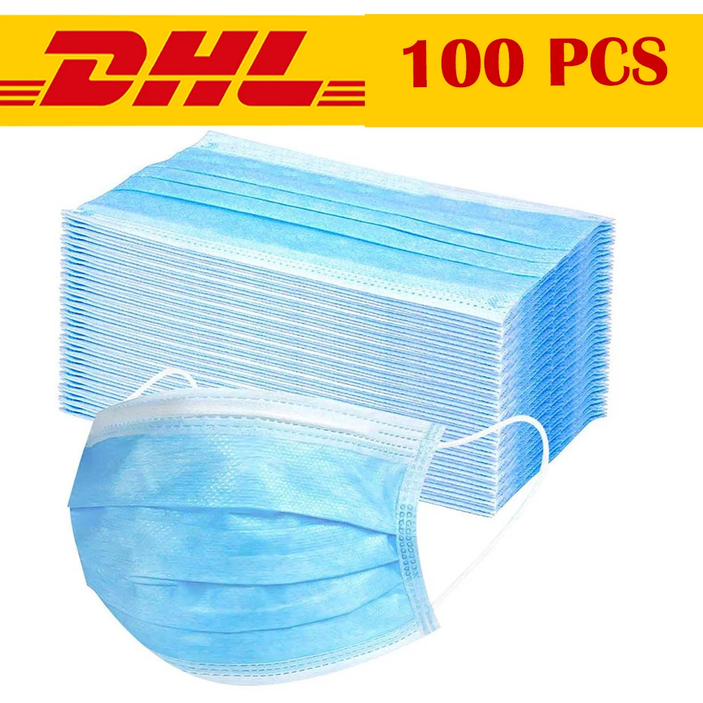 

100pcs Disposable Dustproof Surgical Face Mouth Masks Disposable Masks 3-Ply Soft Face Mask DHL EXPEDITED Shipping