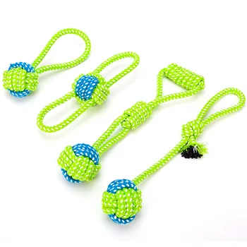 

4-piece set (handle knot + double ear ball + hand pull ball + single ring knot) pet environmental protection cotton rope toy mol