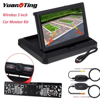 

YuanTing 170 Degree Night Vision Waterproof COMS EU Car License Plate Frame Backup Rear View Parking Camera & 5'' LCD Monitor