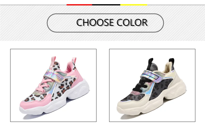 2019 Autumn Leopard Girls Sneaker Kids Shoes Fashion Breathable Pink Casual Sports Running Shoes For Girl Brand Children Shoes (3)
