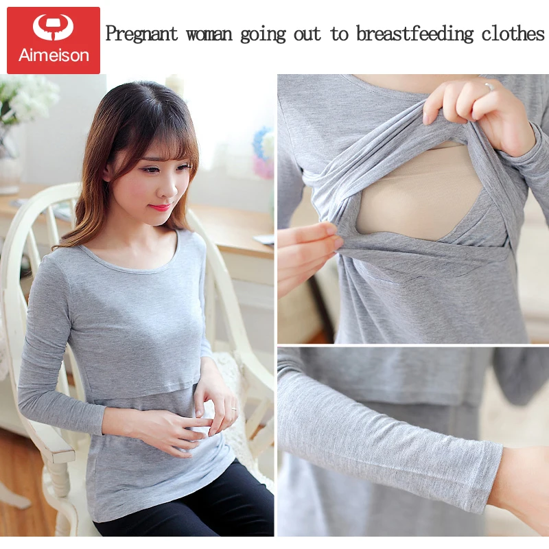 Breastfeeding tops out of fashion autumn long-sleeved t-shirts feeding clothes autumn and winter bottoming shirt autumn clothes