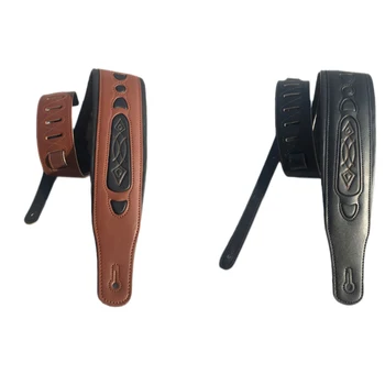 

2 Pcs Leather Real Cowhide Guitar Strap for Electric Bass Guitar Adjustable Padded, Brown & Black