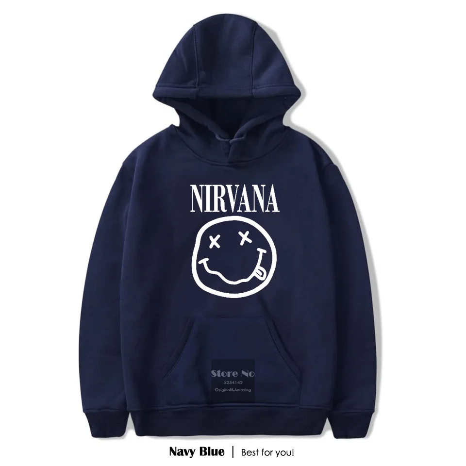 Тёмно-синий Смайлик Doodle Nirvana, толстовка с текстовым принтом, унисекс, Толстая Толстовка с капюшоном, модная Женская толстовка с подкладкой, мужские толстовки - Цвет: Тёмно-синий