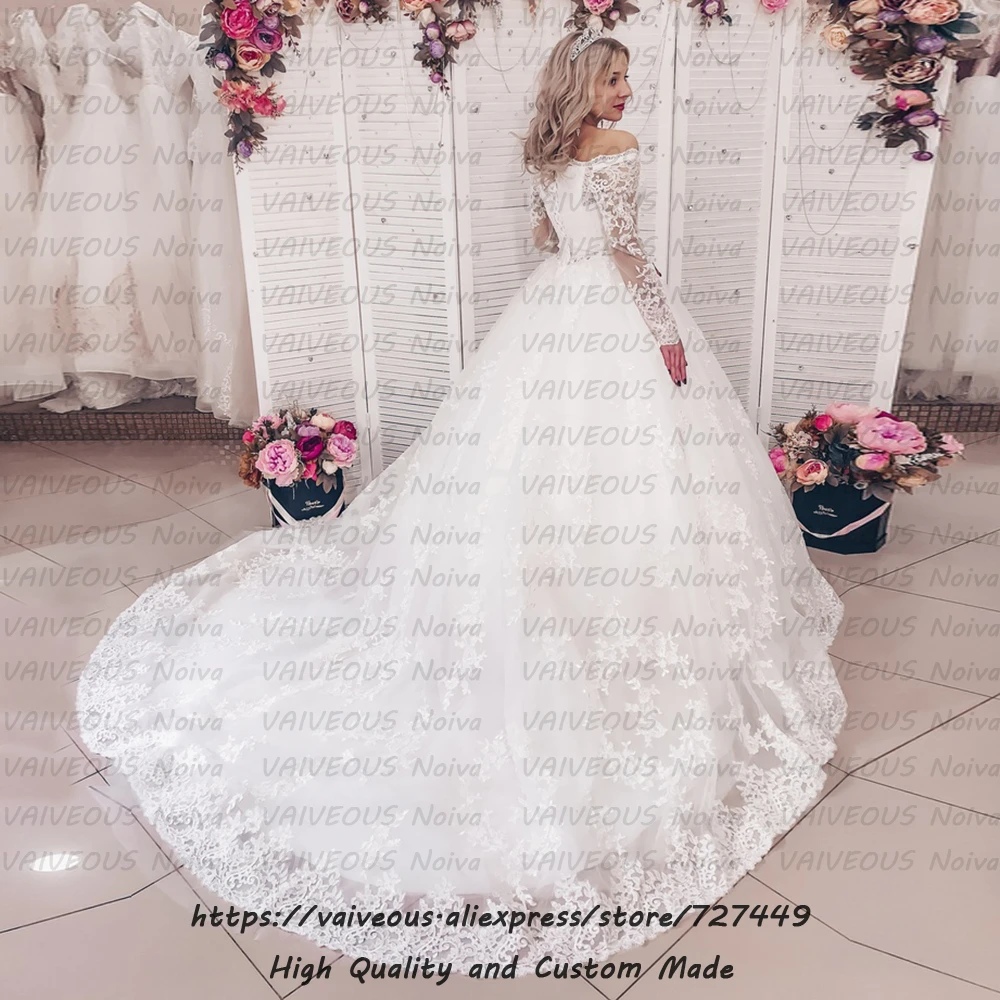 Индивидуальные аппликации Свадебные и Бальные платья Vestido de Noiva с открытыми плечами кружева с длинным рукавом свадебное платье Vestido de Noiva