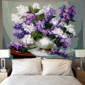 

Oil painting style flower picture large tapestry psychedelic wall hanging beach towel polyester fiber thin blanket yoga