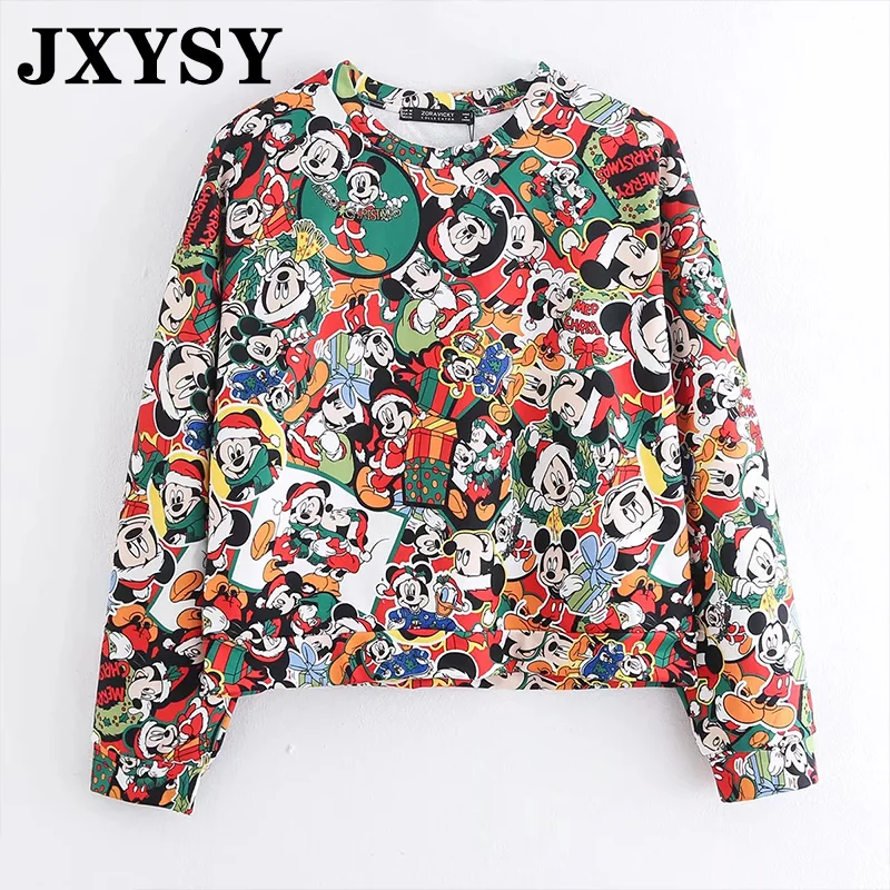 JXYSY, Женская толстовка, английский стиль, принт с мышкой, винтажный свободный Женский свитшот, пуловер, топы