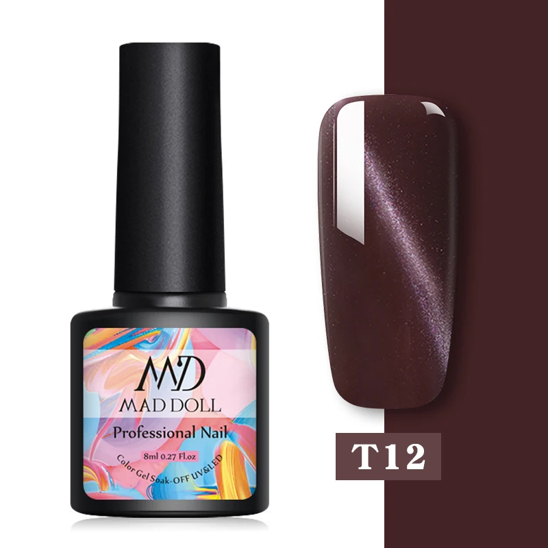 T12 MAD DOLL кошачий глаз Гель-лак для ногтей 8 мл мигающий замачиваемый УФ-гель для дизайна ногтей лак магнитный эффект Starsky Гель-лак для ногтей лак - Цвет: T12
