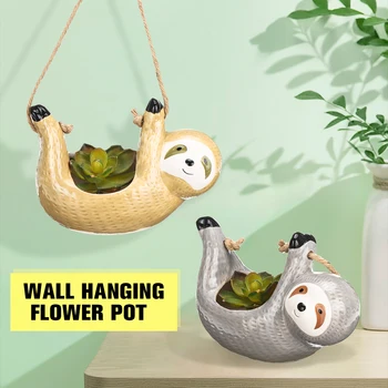 

Nordic Wall Hanging Ceramic Vase Sloth Flower Pot Scindapsus Chlorophytum Potted Plant Animal Flower Pot Home Garden Decoration