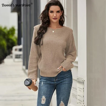 

Hot Style Sweater For Women Pullovers Long Sleeve Casual Crop Sweater Slim Solid Knitted Jumper Sweater Autumn / Winter 2020 New