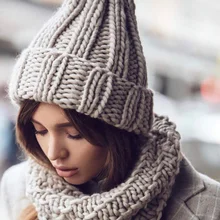 Зимние вязаные шапки для женщин, модная теплая шерстяная шапка с ушками, плотная мягкая женская шапочка, однотонная зимняя шапка для девочек