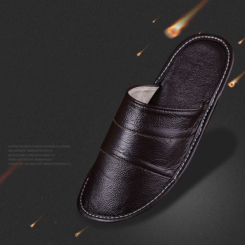 Plus Size 39-44 Genuine Leather Spring And Autumn Home Slippers Non-Slip Thick Solid Color House Shoes Sewing Thread Men Slipper Plus Size 39-44 Genuine Leather Spring And Autumn Home Slippers Non-Slip Thick Solid Color House Shoes Sewing Thread Men Slipper