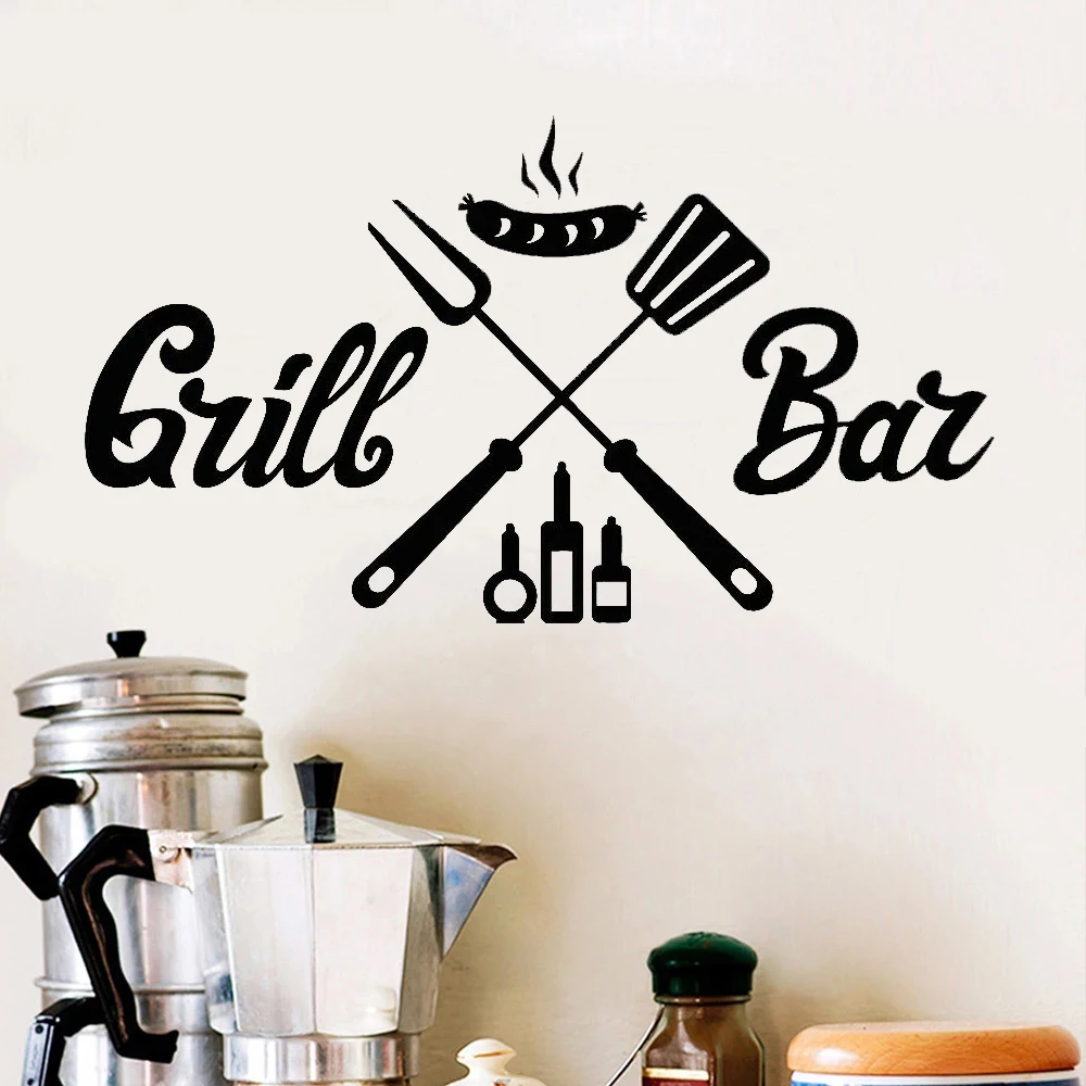 

Grill Bar BBQ Wall Stickers For Dining Room Barbecue Sausage Decor Interior Vinyl Decals Nordic Home Decoration Murals HJ0459