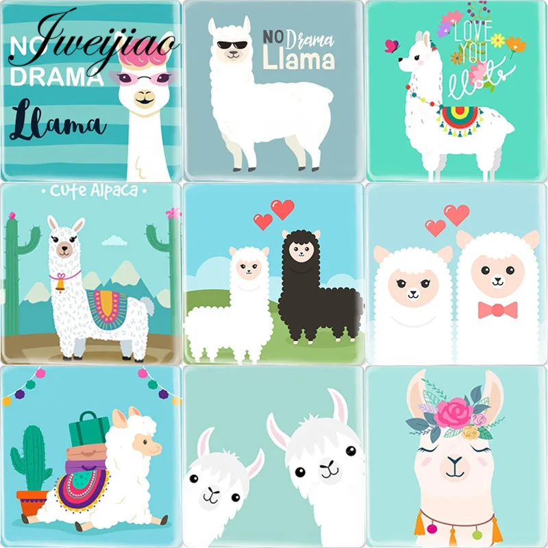 

JWEIJIAO Wholesale 5pcs 12mm Square White Alpaca Llama Animal Art Glass Cabochon DIY Jewelry For Stud Earrings Accessories
