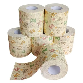 

6 Rolls Little Bear Toilet Roll Paper Tissue Living Room 3 Layers Soft Skin-Friendly Paper Towels Flexible Skin-Friendly Yellow