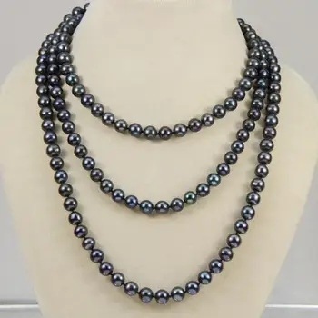 

Fashion jewelry Free Shipping NATURAL 7-8 MM TAHITIAN BLACK PEARL NECKLACE AA Long 50 Inches