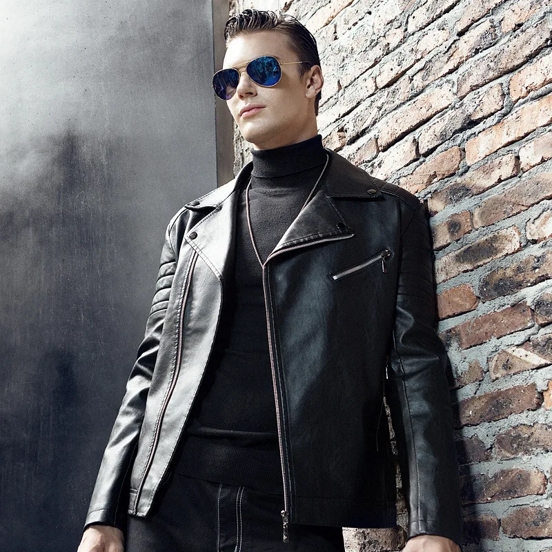 

Men Casual Leather Coat 2020 Autumn New Style Motorcycle Jacket Korean-style Fold-down Collar Trend Handsome Youth PU Leather Ja