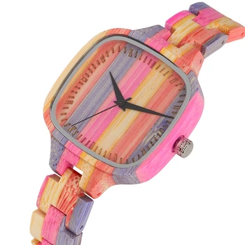 

Color Stitching Wood Watch Square Quartz Clock Female Elegant Women Ladies Mixed Color Bamboo Full Wooden Bracelet Luxury reloj