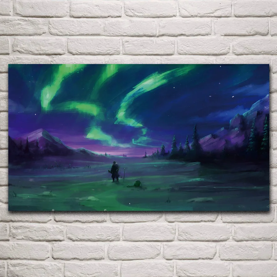 aurora borealis northern lights polar nightscape sky artwork posters on the wall picture home living room decoration KM148 | Дом и сад