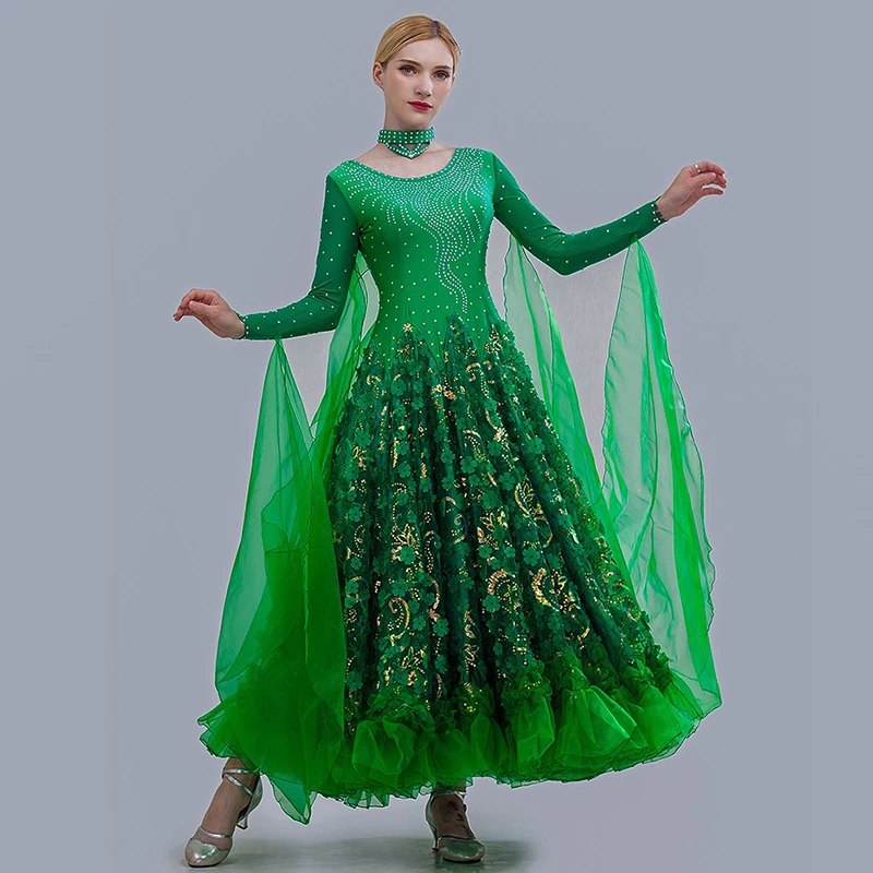 

New Green Pink Ballroom Competition Dance Dress Big Swing Women Performance Modern Waltz Tango Standard Dress