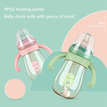 

220ML/280ML Baby Bottle Newborn Cartoon Wide Caliber Anti-flatulence Bottle With Handle Kids Water Bottles Training Cup