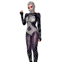 

Sparkling Striped Full Rhinestones Headwear Jumpsuit Personality Performance Dance Costume Ladies Theatrical Costume For Women