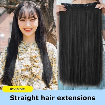 

Heat Resistant Fiber Synthetic Lnvisible Seamless Long Straight Hair Extensions for Women Natural Multicolor Length Optional