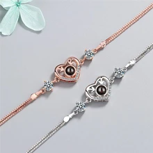 Подошва памяти 100 языков I Love You Лидер продаж проецирования видны в форме сердца 925 пробы серебряные серьги женские любимой Регулировка размера Браслеты SBR206