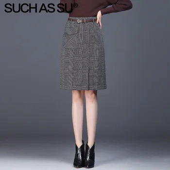 

New Fall Winter Lattice Skirt Women 2019 Black Knit High Waist Knee Length A Line Skirt S-3XL Plus Size Slim Pencil Skirt Female