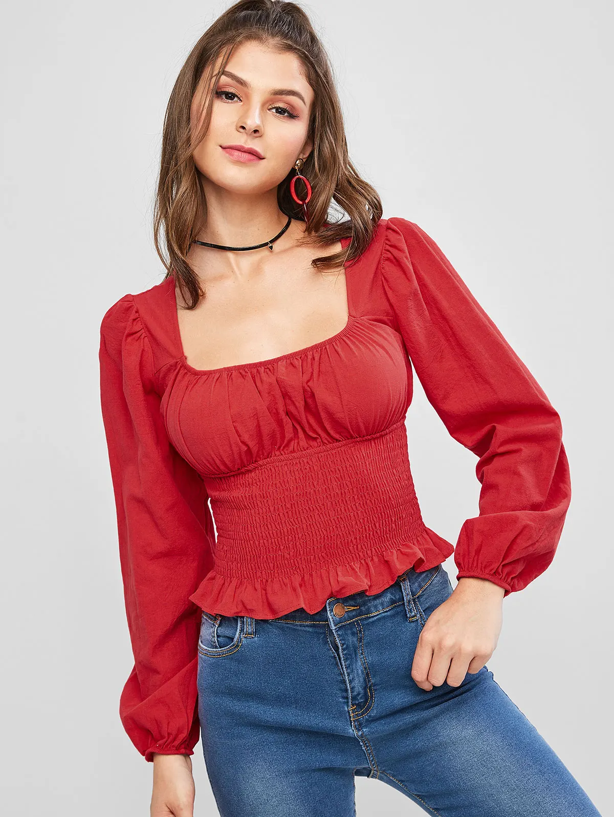 Женские повседневные блузки Zaful однотонные осенние Рубашки с квадратным вырезом