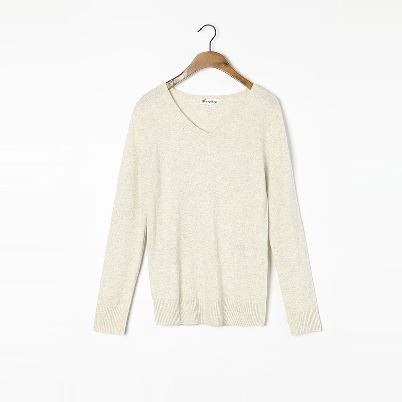 

Cashmere Wool Sweater Women High Quality V-neck Beige Gray Sweaters Pullover Lady Warm Soft Solid Natural Fabric
