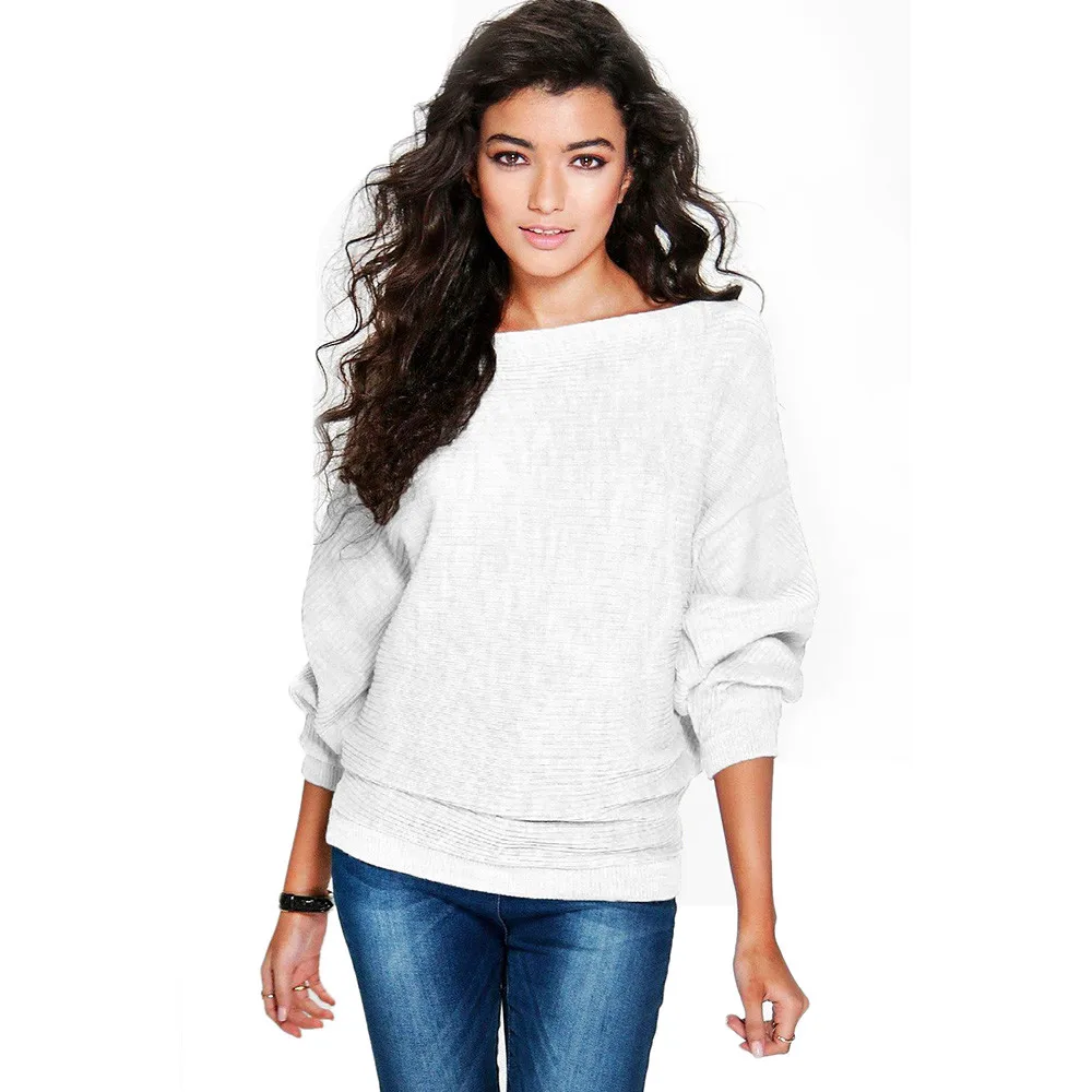 JAYCOSIN свитер с круглым вырезом, однотонный вязаный зимний женский вязаный пуловер с рукавом летучая мышь, свободный свитер, джемпер, топы, трикотаж - Цвет: White